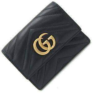 Gucci Tri fold Wallet GG Marmont Black Leather Compact Quilted